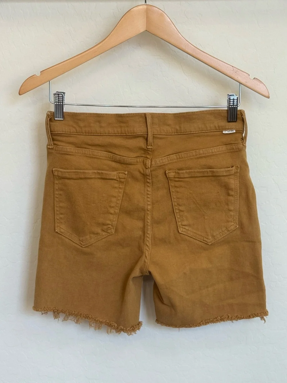 MOTHER High Waisted Rascal Distressed Denim Cutoff Shorts Buckthorn Brown Sz 29